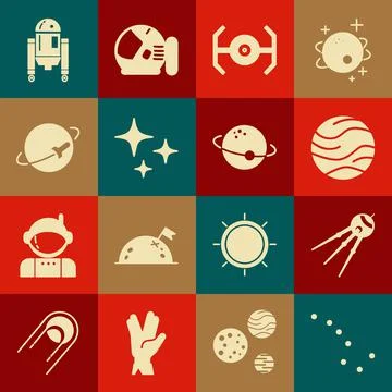 Set Great Bear constellation, Satellite, Planet, Cosmic ship, Falling star, R Stock Illustration