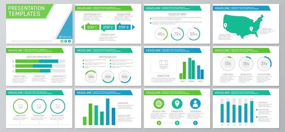 Set of green and blue elements for multipurpose presentation template slides イラスト素材