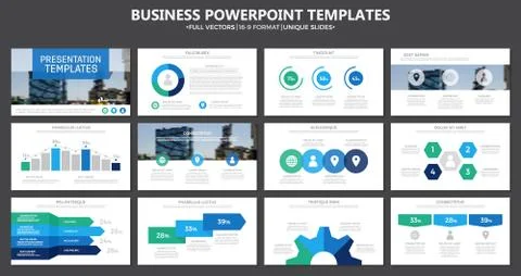 Set of green and blue elements for multipurpose presentation template slides 스톡 일러스트