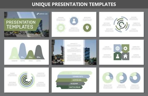 Set of green and blue elements for multipurpose presentation template slides 스톡 일러스트