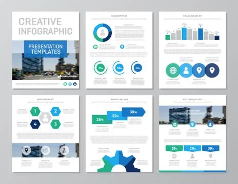 Set of green and blue elements for multipurpose a4 presentation template slides 스톡 일러스트