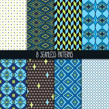 Set of green and blue patterns Stock Illustration