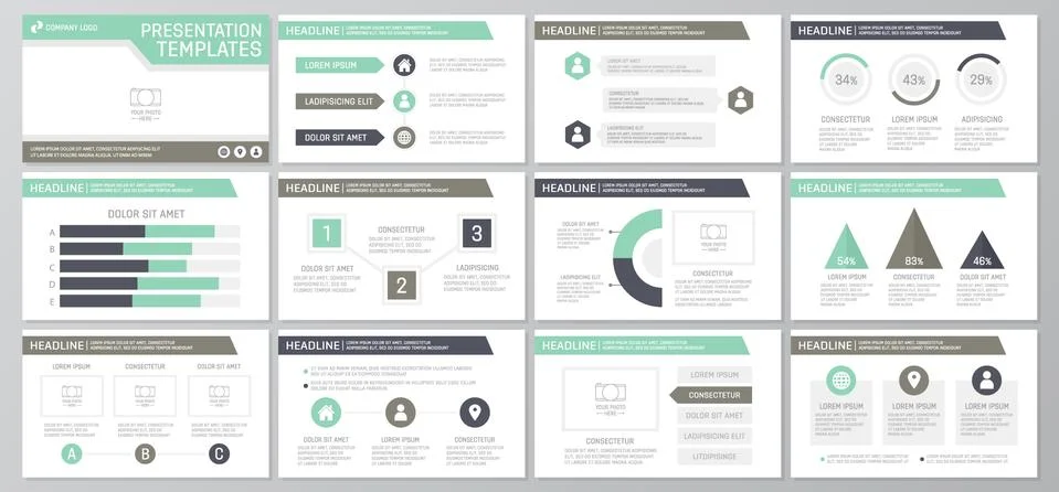 Set of green and brown elements for multipurpose presentation template slides 库存插图