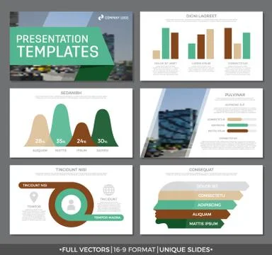 Set of green and brown elements for multipurpose presentation template slides イラスト素材