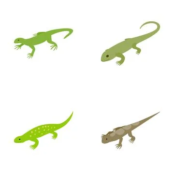 Set of green and brown lizard reptile icons Stock Illustration
