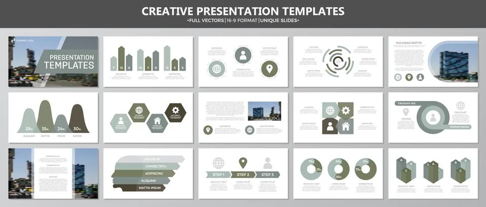 Set of green and gray elements for multipurpose presentation template slides 스톡 일러스트