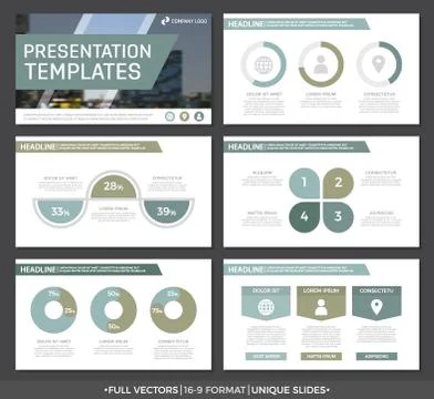 Set of green and gray elements for multipurpose presentation template slides イラスト素材