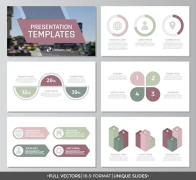Set of green and purple elements for multipurpose presentation template slides イラスト素材