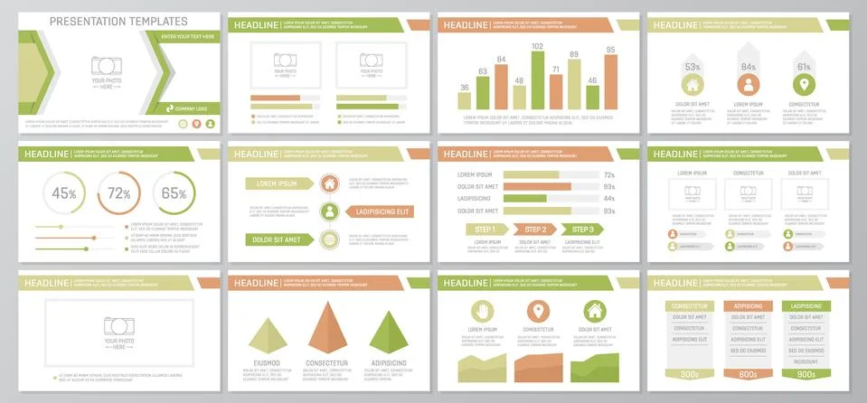 Set of green and red elements for multipurpose presentation template slides with イラスト素材