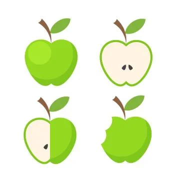 Set of green apple fruit icon on white, stock vector illustration Stock Illustration