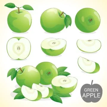 Set of green apple fruit in various styles vector format Stock Illustration