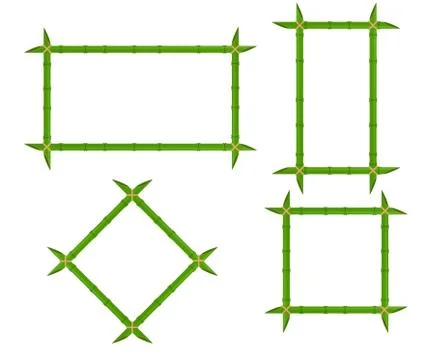 Set green bamboo frames of different shapes with ropes and place for text. De Stock Illustration