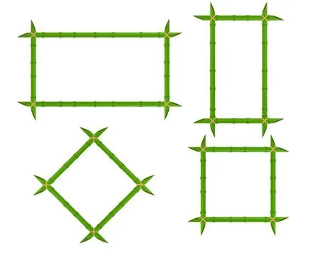  Set green bamboo frames of different shapes with ropes and place for text... Stock Photos