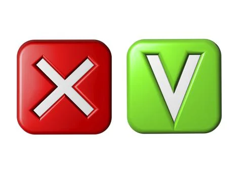 Set of Green buttons tick mark and red cross, Yes and No symbols. Illustrazione stock