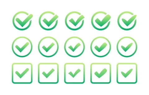 Set Green Check Mark icon. Yes sign, Approved icon. Success Accept, agree on Stock Illustration