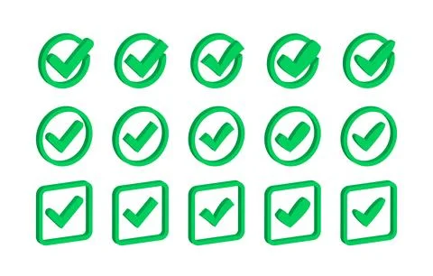 Set Green Check Mark icon. Yes sign, Approved icon. Success Accept, agree on Illustrazione stock