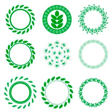 Set of Green Circle Floral Frames Illustrazione stock