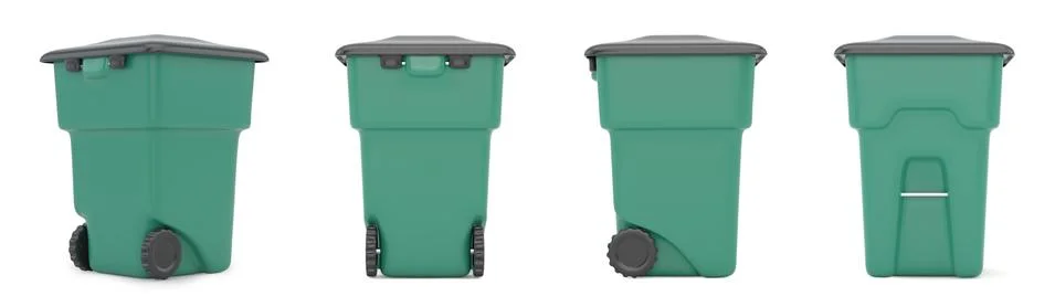 Set green closed container for garbage isolated on white background. 3d Illustrazione stock