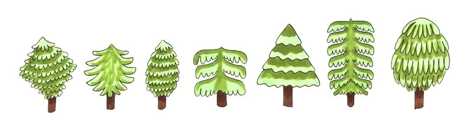 Set of green conifer trees Stock Illustration