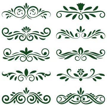 Set of green divider border collection with floral elements. Stock Illustration