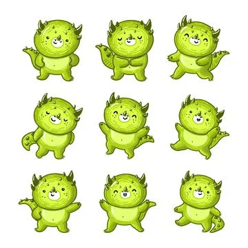 Set of green dragon character Stock Illustration