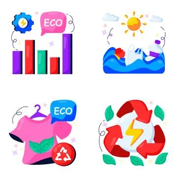 Set of Green Energy Flat Illustrations Stock Illustration
