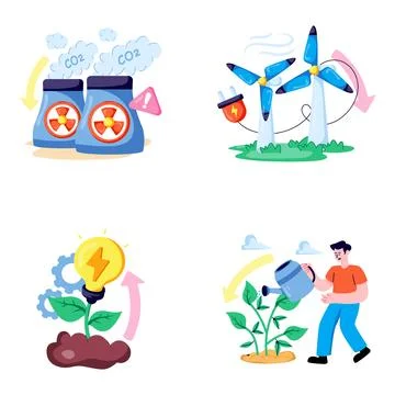 Set of Green Environment Flat Illustrations Stock Illustration