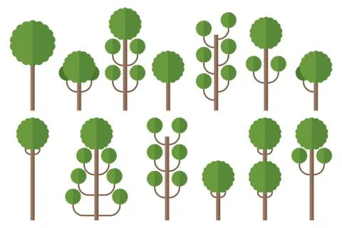 Set of green flat trees vector illustration isolated on white Illustrazione stock