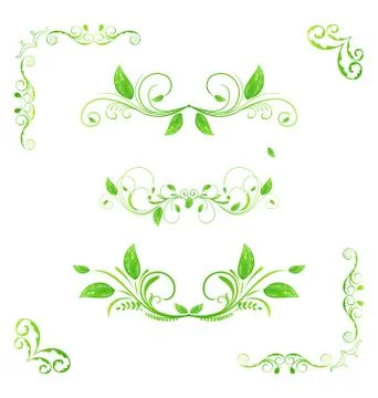 Set green floral elements with eco leaves isolated (2) Illustrazione stock