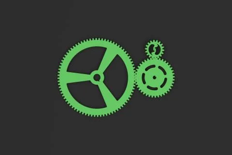 Set of green gears and cogs on black background Stock Illustration