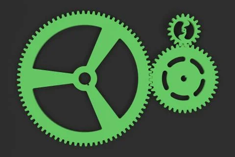 Set of green gears and cogs on black background Stock Illustration
