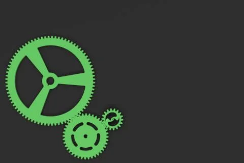 Set of green gears and cogs on black background Stock Illustration