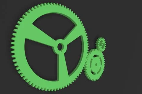 Set of green gears and cogs on black background Stock Illustration