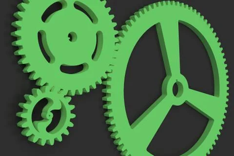 Set of green gears and cogs on black background Stock Illustration