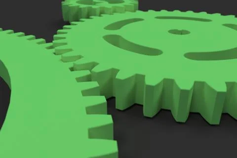 Set of green gears and cogs on black background Stock Illustration