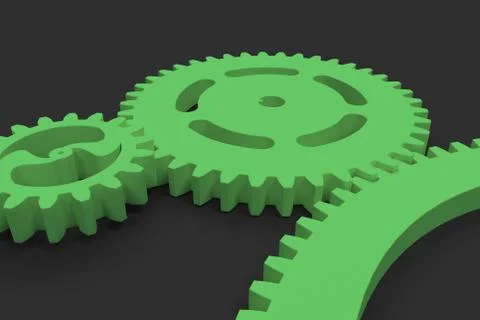 Set of green gears and cogs on black background Stock Illustration