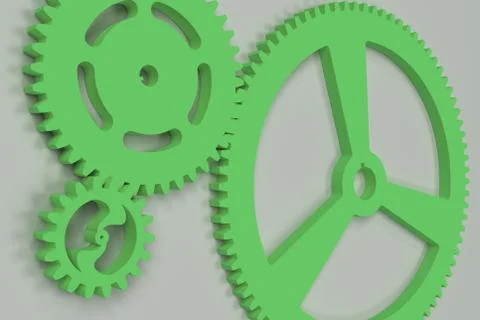 Set of green gears and cogs on white background Stock Illustration