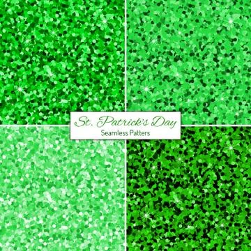Set of green glitter seamless patterns. Stock Illustration