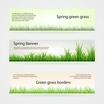 Set of green grass banners in different shades of green lengths and densities Stock Illustration