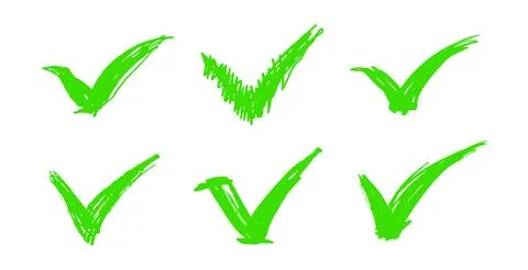 Set of green grunge Check marks, tick, yes, vote brush made symbols or icons Stock Illustration