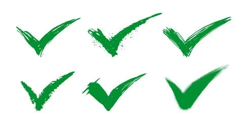 Set of green grunge Check marks, tick, yes, vote brush made symbols or icons Stock Illustration