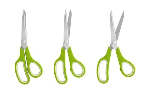 Set of Green Handled Scissors in Various Positions Stock Photos
