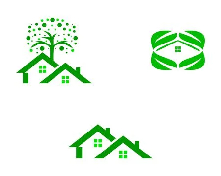 Set of Green House Logo Design Template Stock Illustration