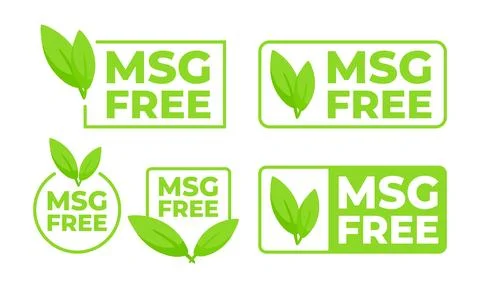 Set of green labels with MSG Free text and a leaf symbol, for products promoting Illustrazione stock