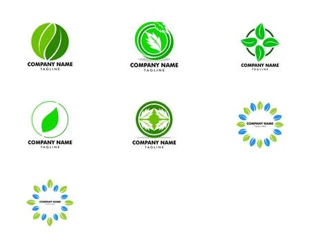 Set of Green leaf nature circle vector logo template design Stock Illustration
