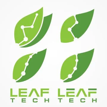 Set green leaf technology vector icon with letter leaf tech Stock Illustration