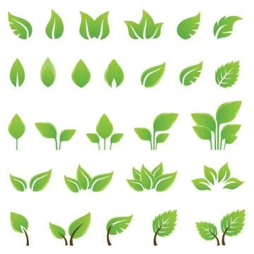 Set of green leaves design elements Stock Illustration