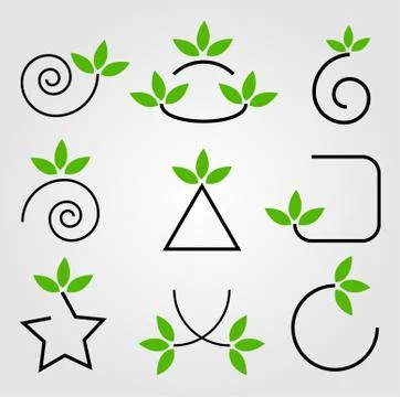 Set of green leaves design elements Stock Illustration