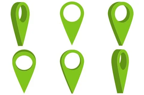 Set of green map pointer pins 3d location markers vector flat illustration Illustrazione stock