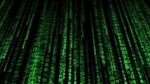 Set of green numbers on a black background. Network data transmission concept Stock Illustration